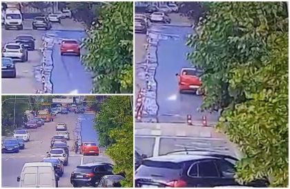 Șofer din Dârmănești, cu mașina prin asfaltul abia turnat pe o stradă din Mioveni